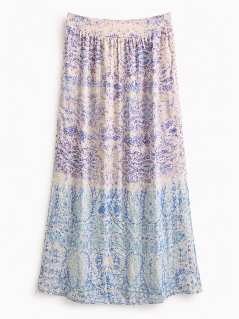 Mauve 100% Silk Boho Paisley Maxi Skirt Blue Lavender Cream
